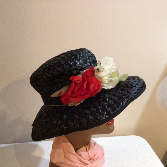 Ladies Rattan Black Vtg Hat - Picture 2 of 5